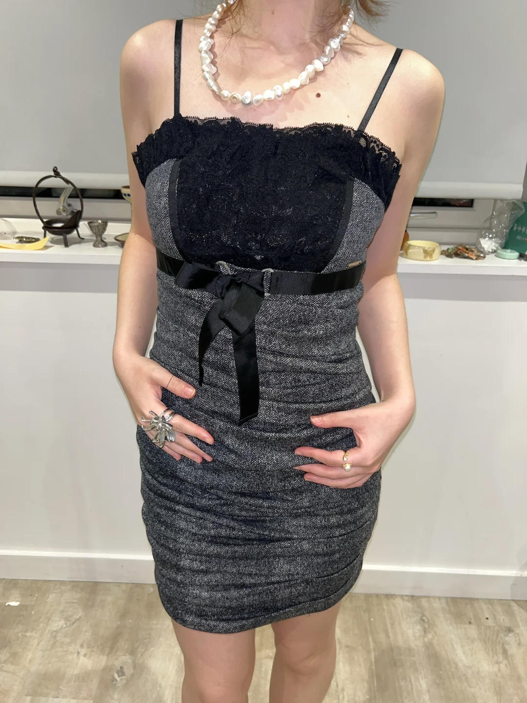 Grey Spaghetti Strap Fitted Waist Sexy Vintage Bodycon Mini Prom Gown, Evening Party Dress gh8433