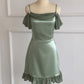 Matcha Grün Retro Süßes Einfaches Kurzes Satin Homecoming Kleid Partykleid gh4894