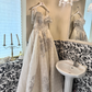 Ivory Strapless Tassel Silver Beaded Waist-Cinched Fitted Full Flared Romantic Dress, Wedding Gown gh7516