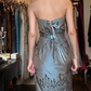 Dusty Blue Satin Strapless Tube Evening Gown Hand Beaded Rhinestone Mermaid Long Prom Dress gh9724