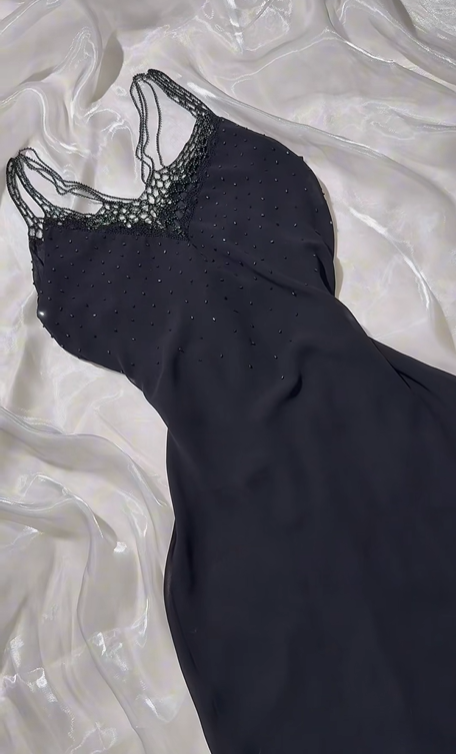 Vintage Black Spaghetti Strap Prom & Evening Party Dress, Fitted Waist Slim Silhouette gh8584