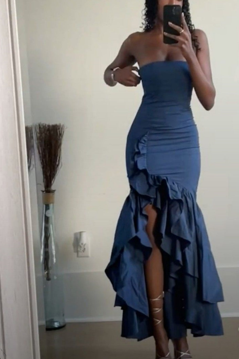 Girlhomeshops - Robe de bal longue en mousseline à volants bleu/bordeaux/jaune/violet gh5929