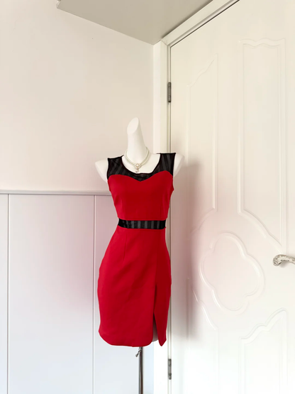 Red Black Color Block Homecoming Dress Sleeveless Sweetheart Neck Bodycon Cocktail Party Gown gh9391