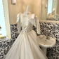 Ivory Rhinestone Cinched Waist Figure-Flattering Voluminous Skirt Long Premium Romantic Dress, Wedding Gown gh7811