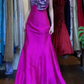Fuchsia Strapless Long Formal Gown Purple 3D Flower Satin Mermaid Prom Dress gh9635