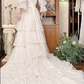Off‑White Vintage Victorian High‑Neck Lace Bubble Flare Sleeve Tiered Ruffle Train Prom Gown, Wedding Dress gh8605