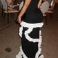Vintage Luxury Trendy Style Spaghetti Strap Gown | Black-White Wave Ruffled Mermaid Maxi Dress for Gala Art Exhibition Luxury Social Event gh6441