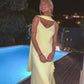 Gelb elegante mode spaghetti strap lange chiffon rüschen ballkleid abendkleid partykleid gh3382