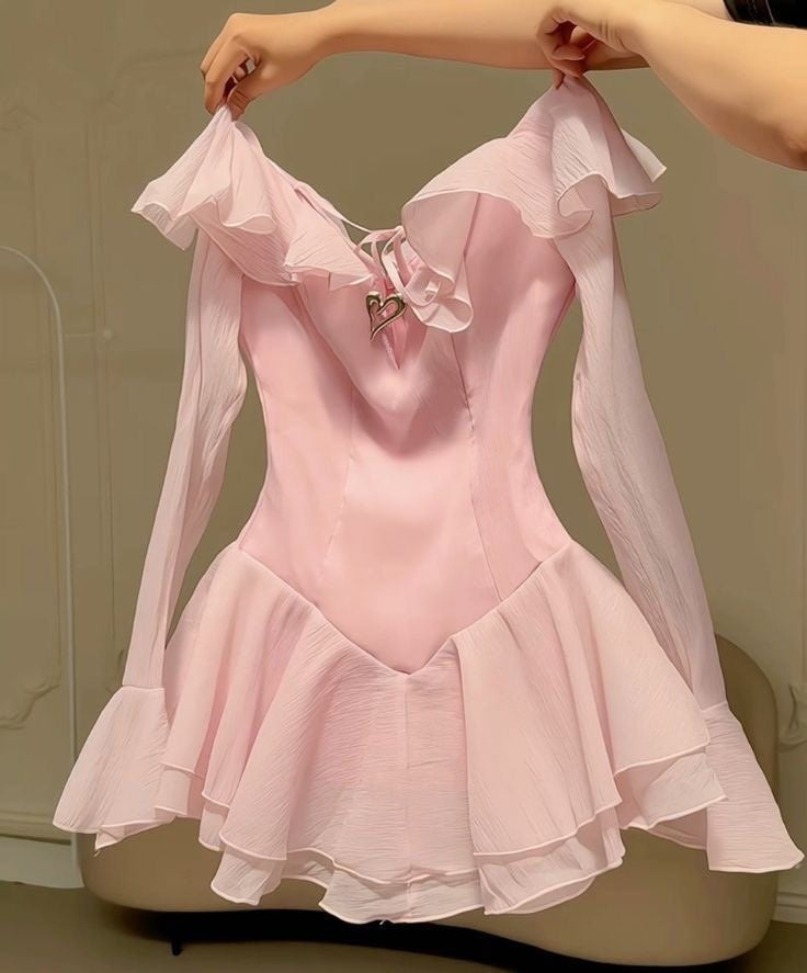 Pink Ruffle Short Chiffon Homecoming Dress Birthday Dress gh4625