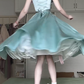 Mint‑Green Satin A‑Line Midi Prom Gown, Square‑Neck Cap‑Sleeve 3D‑Shoulder‑Bow Irregular‑Hem Evening Dress gh9043