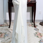 Off‑White Vintage Halter Sleeveless 3D‑Flower Diagonal‑Draped‑Sash Asymmetrical‑Train Mermaid Evening Prom Gown gh8802