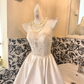 Ivory Strapless Lace Waist-Cinched Satin Full Flared Skirt Long Romantic Dress, Wedding Gown gh7740