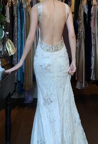 Ivory Halter Long Formal Gown Lace Applique Rhinestone Beaded Mermaid Prom Dress gh9638