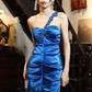 Royal Blue Satin One Shoulder Mermaid Long Evening Gown Beaded Prom Dress gh9848
