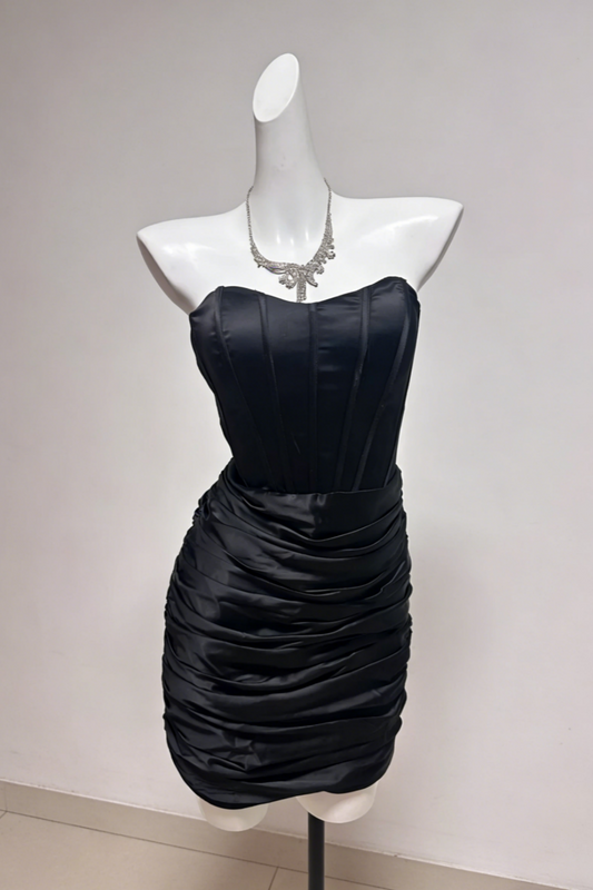 Black Strapless Corset Ruched Bodycon Mini Dress Party Cocktail Gown gh7111