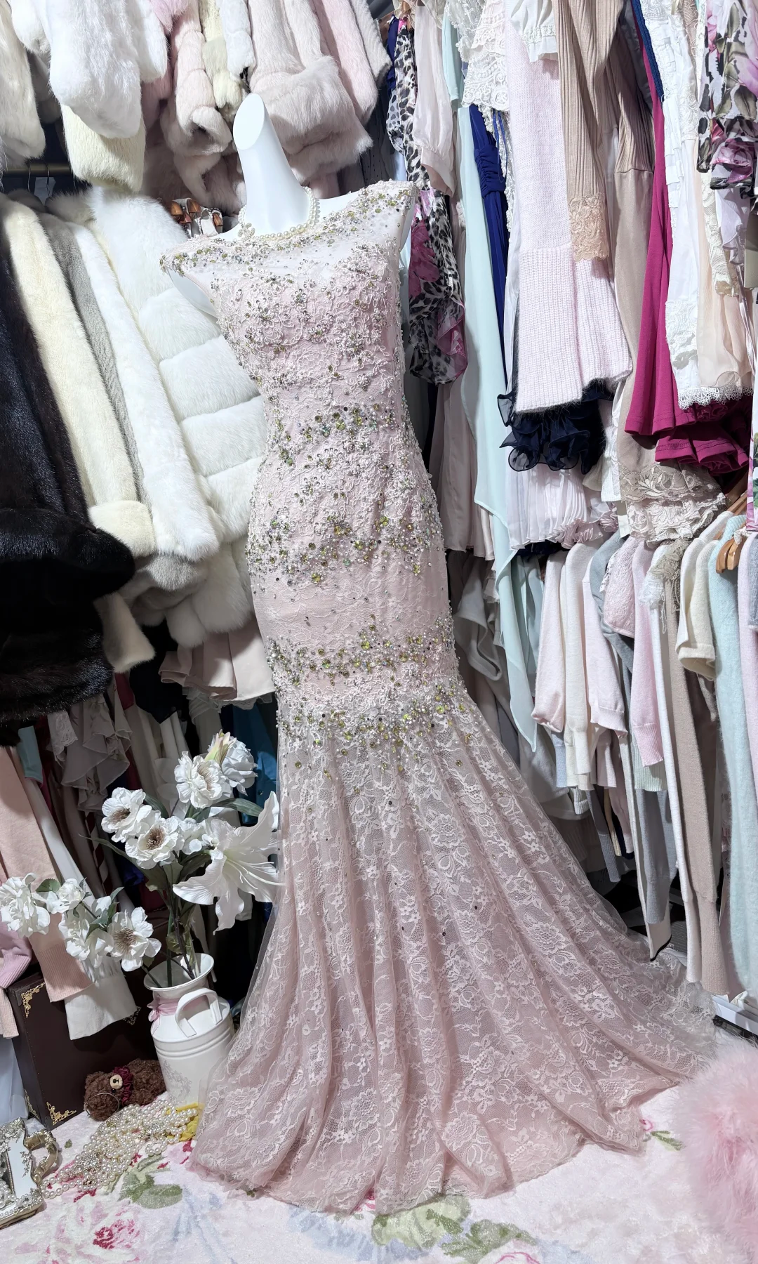 Women Light Pink Mermaid Formal Dress Off Shoulder Lace Hand Beaded Rhinestone Long Train Vintage Evening Gown gh9600