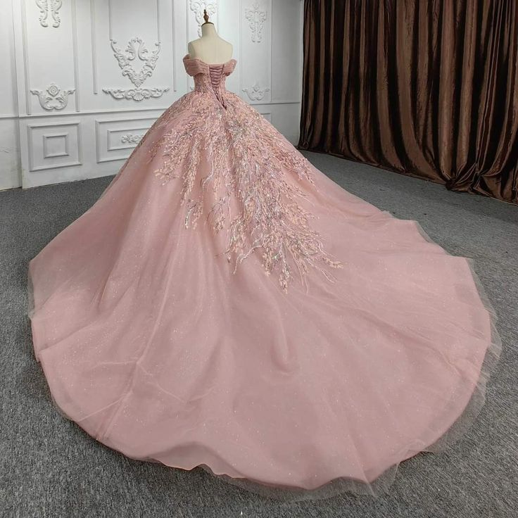Robe de soirée longue en tulle rose magnifique et brillante avec broderie exquise et appliques gh3163
