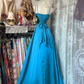 Elegant Vintage Turquoise Spaghetti Strap High Waist Fitted Long Prom & Evening Party Dress gh8490