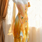 Women Gradient Orange Long Evening Dress Spaghetti Straps 3D Butterfly Floral Appliques Irregular Ruffled Skirt with Matching Sheer Shawl gh9565