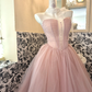 Blush Pink Strapless Cinched Waist Voluminous Skirt Long Romantic Dress, Wedding Gown gh7791