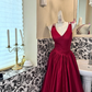 Red Spaghetti Strap Satin Waist-Cinched Sexy Long Romantic Dress, Wedding Gown gh7540