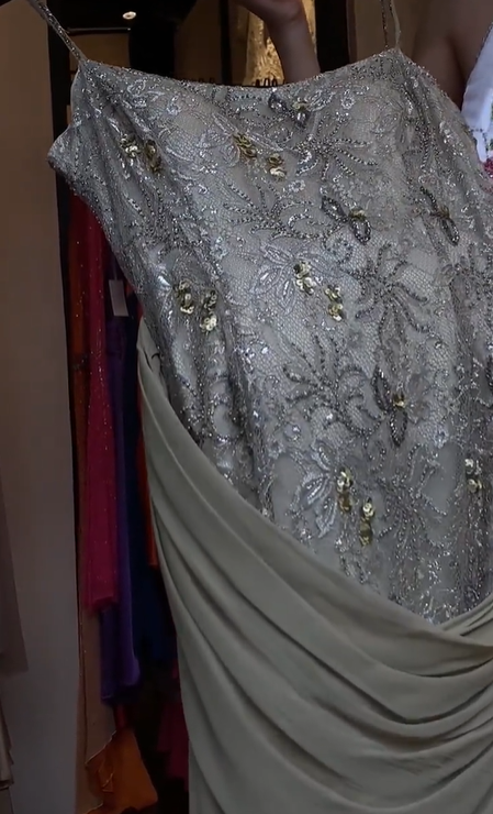 Sage Green Spaghetti Strap Silver Sequin Embroidered Draped Ruched Long Evening Prom Dress gh9784