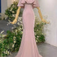 Schulterfreies, halterloses Meerjungfrauenkleid aus rosa Satin | Luxuriöses, elegantes Maxikleid mit Rüschenschleppe für den Galaball gh6482
