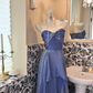 Slate Blue Strapless Waist-Cinched Fitted Asymmetrical Skirt Vintage Romantic Dress gh7508