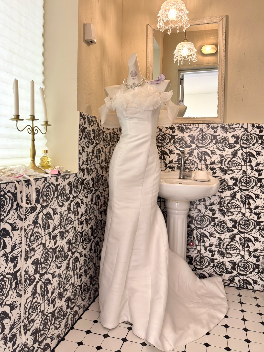 Ivory Off-the-Shoulder Waist-Cinched Figure-Flattering Sexy Mermaid Skirt Long Romantic Dress, Wedding Gown gh7742