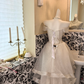 Ivory Bow Neckline with Silver Embellishments, Waist-Cinched Full Flared Long Vintage Romantic Dress, Wedding Gown gh7566
