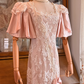 Dusty Pink Vintage Mermaid Long Gown, Lace Applique Flutter Sleeve Formal Dress gh9293