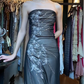 Strapless Black Tulle Evening Gown Silver Floral Beaded Embroidery Ruched Long Prom Dress gh9690