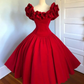 Red 1950s Vintage Midi Prom Dress, Off‑Shoulder Large Ruffle Neckline Fitted Waist Gathered Full Swing Skirt Evening Gown gh9089