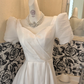 White Puff Sleeve Square Neck Waist-Cinched Slimming Elegant Romantic Dress, Wedding Gown gh7695