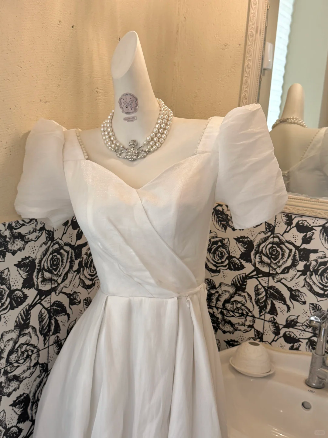 White Puff Sleeve Square Neck Waist-Cinched Slimming Elegant Romantic Dress, Wedding Gown gh7695