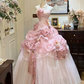 Vintage Romantic Light Pink Retro Gown - Strapless 3D Flower Layered Lace Ballgown Party Maxi Dress gh6998