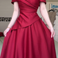 Burgundy Satin Off‑the‑Shoulder Long Evening Gown, Cross Pleated Bodice A‑Line Floor‑Length Formal Prom Dress gh8973