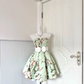 Mint Green Floral Print Strapless Short Cocktail Dress, Mesh Yoke White Rhinestone Bow Sash Pleated A‑Line Homecoming Party Gown gh9229