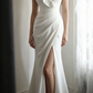 White One‑Shoulder Mermaid Wedding Dress, Asymmetrical Ruffle Off‑Shoulder Draped Fitted Mermaid Bridal Gown gh9110
