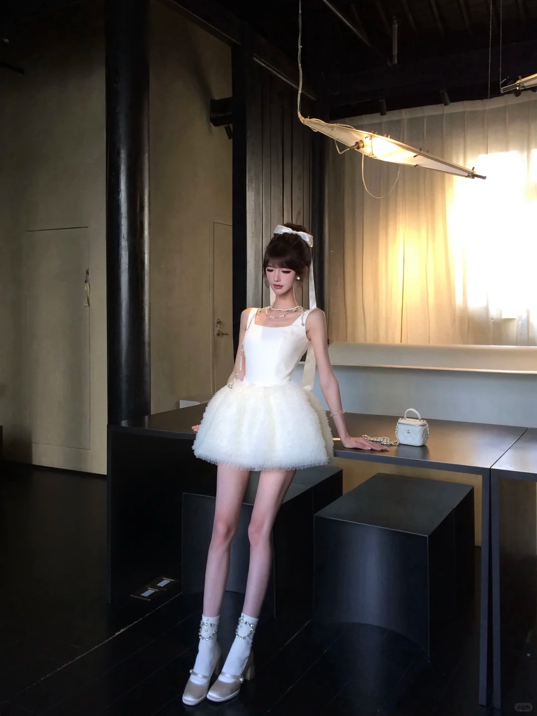 Women Sweet White Wide Strap Square Neck Homecoming Dress Satin Bodice Fluffy Cloud Tulle Short Party Dress gh9416
