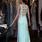 Sleeveless Round Neck Mint Green Satin Evening Gown Minimalist Flowy Long Prom Dress gh9695