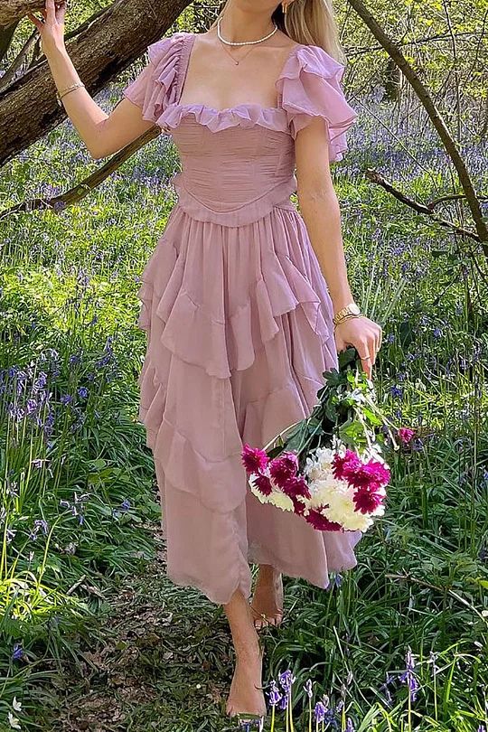 Robe de soirée longue en mousseline de soie et tulle, élégante et vintage, violette, tenue de soirée, de mariage, d'anniversaire, gh4062