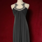 Halter Dark Grey Chiffon Prom Dress U Cutout Neck Silver Rhinestone Beaded Formal Dress gh9552