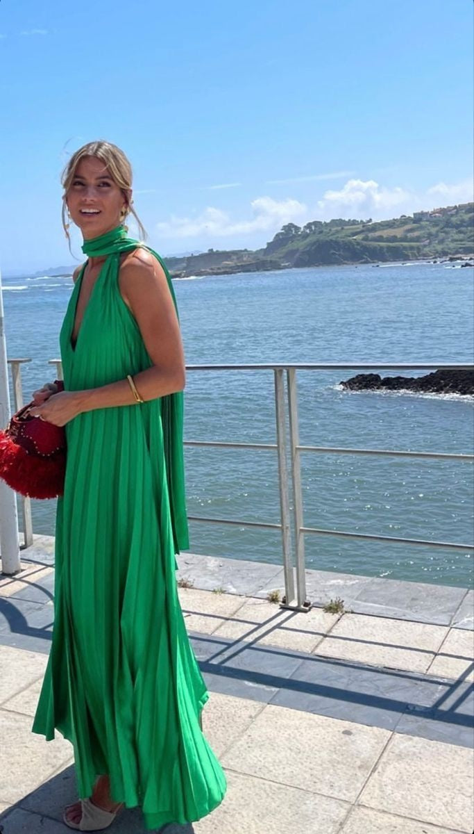 Pink/green fashion V-neck elegant long satin evening dress party dress wedding guest dress maternity dress gh3056