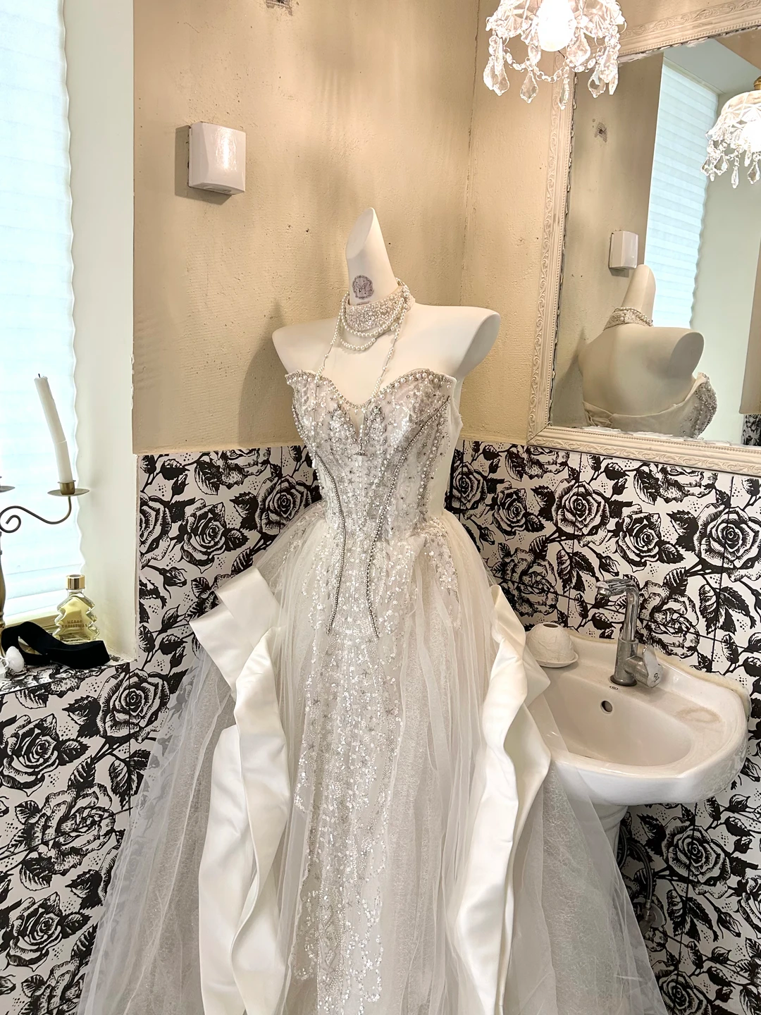 Ivory Beaded Waist-Cinched Figure-Flattering Voluminous Skirt Long Romantic Dress, Wedding Gown gh7737