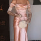 Pink vintage pearl beading long satin formal Prom dress evening dress party dress bridesmaid dresses gh4899