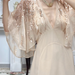 Pale‑Apricot‑Vintage‑Bohemian V‑Neck Batwing‑Flutter‑Sleeve Leaf‑Sequin‑Embroidery High‑Waist High‑Low‑Chiffon Evening Tea‑Party Gown gh8814