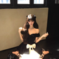 Women Vintage Black Off Shoulder Velvet Homecoming Dress Heart Neck Puff Sleeve Big White Bow Layered Skirt Short Prom Gown gh9435