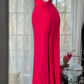 Bright Red V Neck Spaghetti Strap Rhinestone Ruched Slit Mermaid Long Evening Dress, Prom Gown gh9534