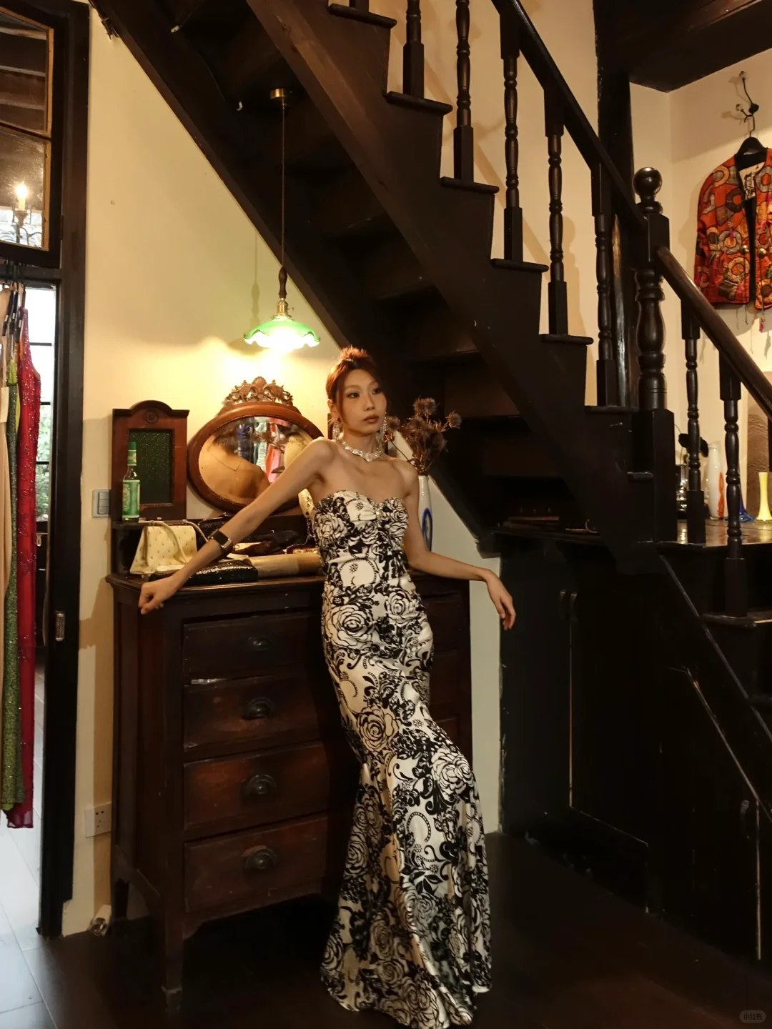 Black White Satin Floral Mermaid Long Evening Gown Strapless Sweetheart Prom Dress gh9862